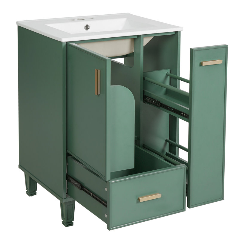 Meuble-lavabo de salle de bain avec lavabo, armoire de salle de bain avec tablette de porte, tiroir profond, Vert