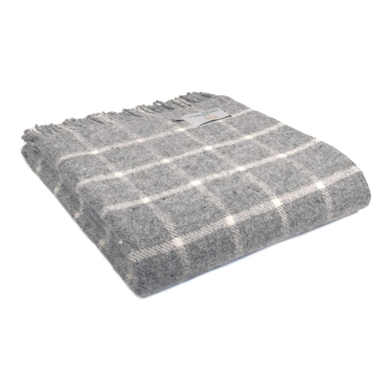 Lifestyle Chequered Check Throw Plain Weave / Muslin Throw Blanket, Grey