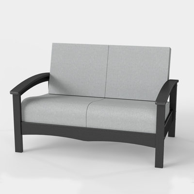 Modern 2-Seat HDPE Outdoor Patio Sofa with Cushions – All-Weather Loveseat Couch for Garden, Deck, Porch & Backyard Seating