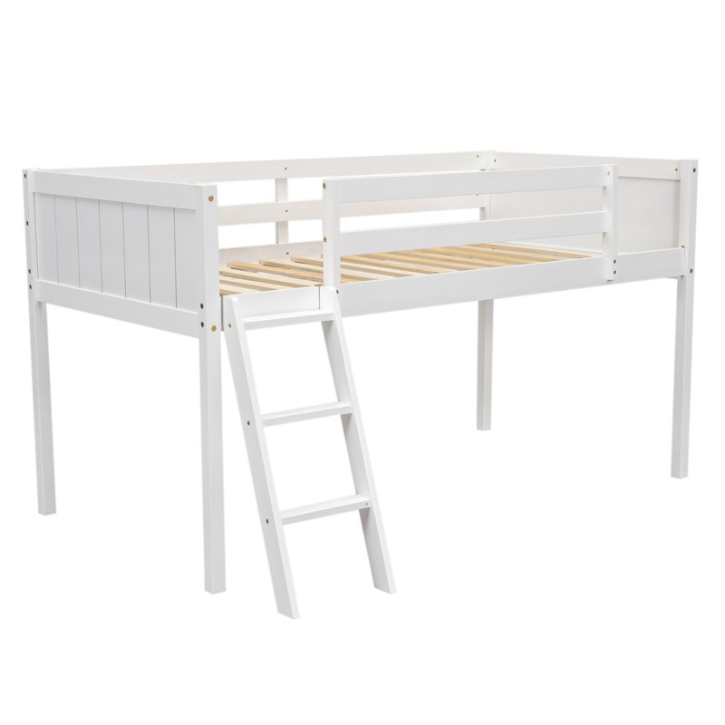 Lit mezzanine simple blanc avec structure et bois pratique, Lit simple, Blanc