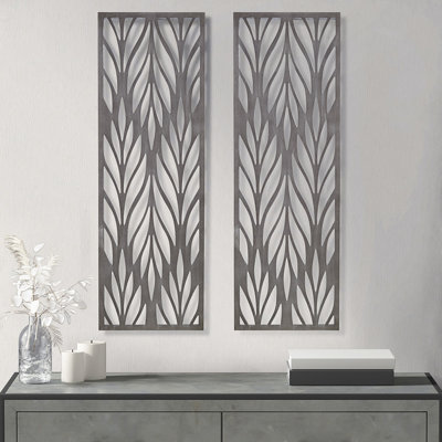 Décoration murale panneau de bois récupéré gris coupé - 2 l 12 po x H 36 po à motif complexe 4 crochets pour la décoration intérieure de la maison