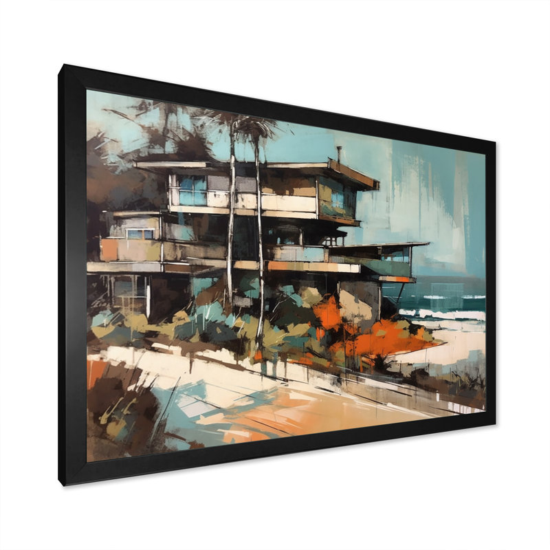 «Orange and Beige Cityscape Chronicles», reproduction sur toile, Cadre photo noir, H 16 po x l 32 po x P 1 po