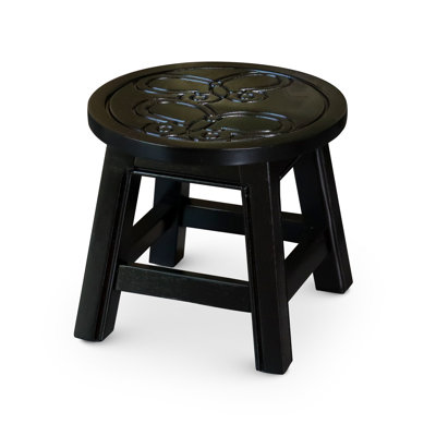 Carved Wooden Step Stool With Butterfly Design, Espresso Finish | Gift Idea