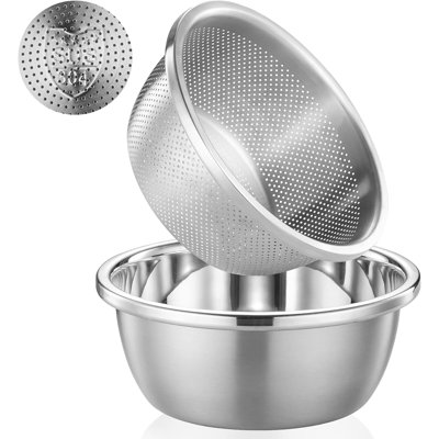 304 Stainless Steel Colander 2QT Microporous Colander & Mixing Bowl for Kitchen Cooking