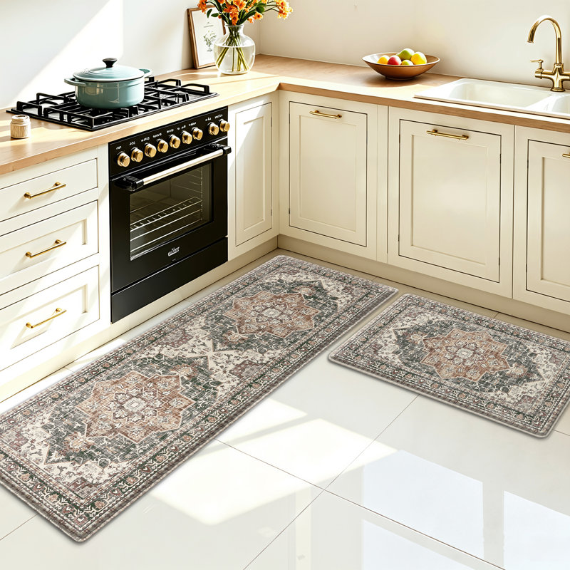 Ensemble de 2 tapis de cuisine antidérapants et antidérapants, Brun oriental