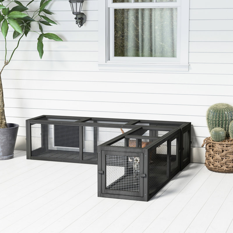 Tunnel pour chat en plein air, 98 po, combinaison en bois, gris foncé pour animaux de compagnie, 8 portes