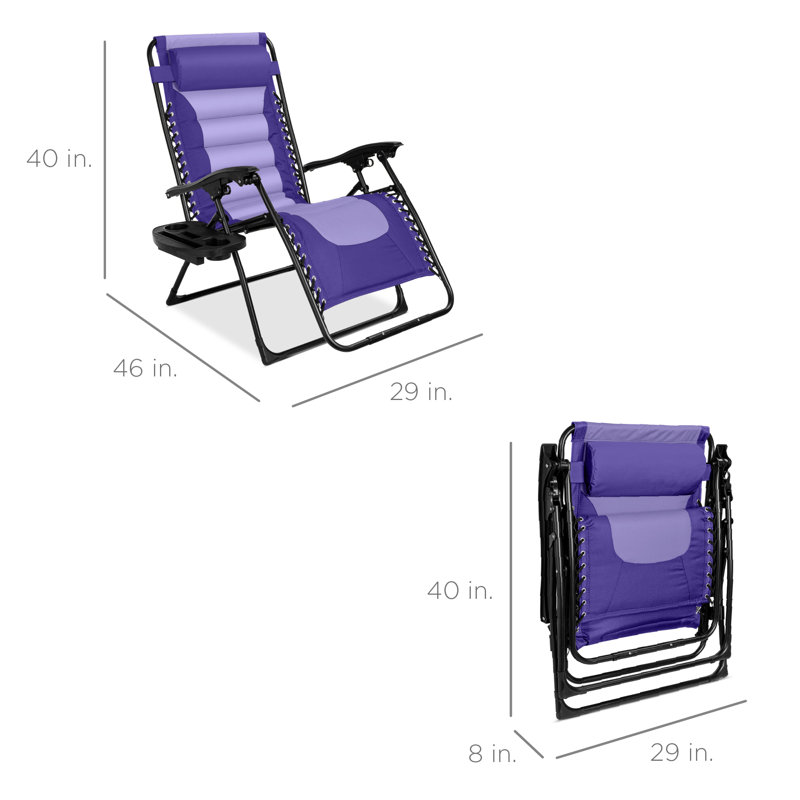 Danny-James Oversized Padded Zero Gravity Chair, Folding Outdoor Patio Recliner w/ Side Tray, Purple/Violet