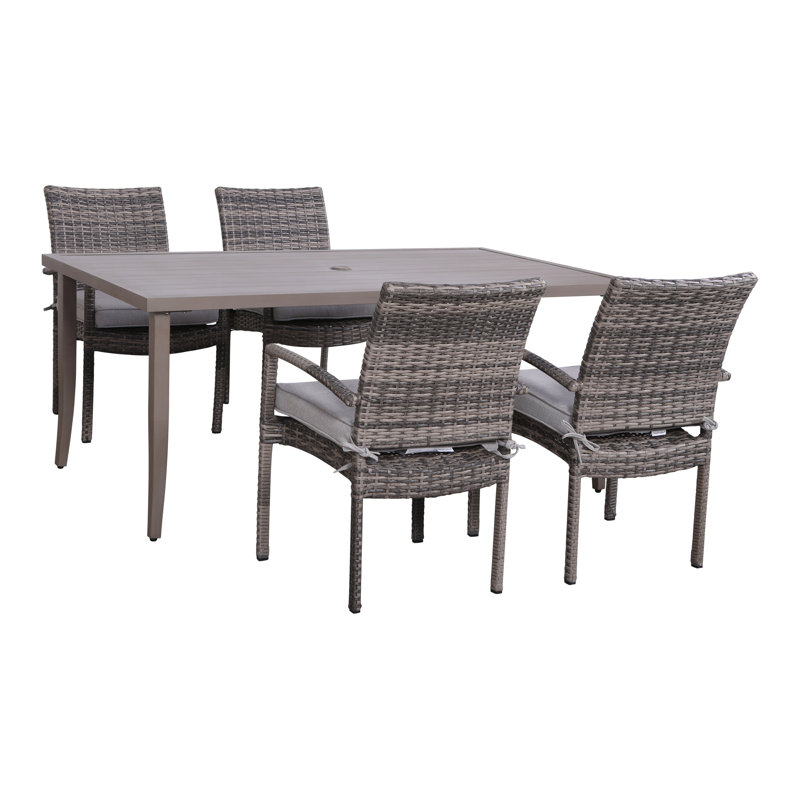 Alieyah 4 - Person Wicker Patio Dining Set with Rectangular Table , Cushions Included