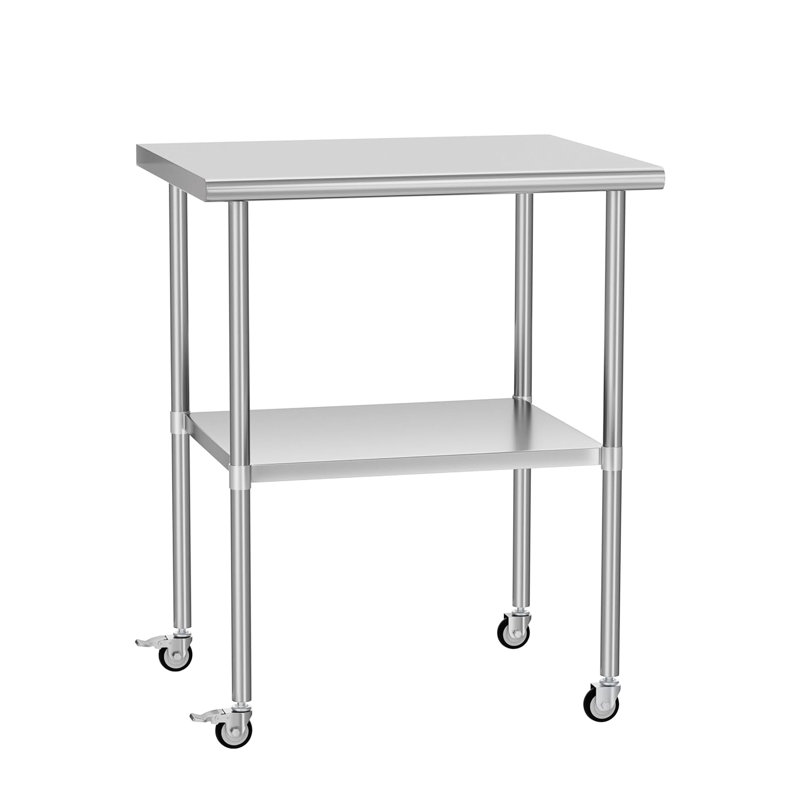 Table de travail de 24 po x 30 po en acier inoxydable avec tablettes et roulettes réglables, idéale pour la cuisine commerciale de restaurant, facile à assembler à l'extérieur, à l'hôtel et dans le garage, rapide