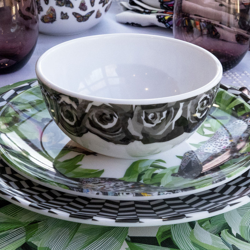 Greyscale Roses Faux Linen Napkin