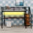 Aribella Full Size Metal Loft Bed With Desk, Storage Staircase And Small Wardrobe-106969732