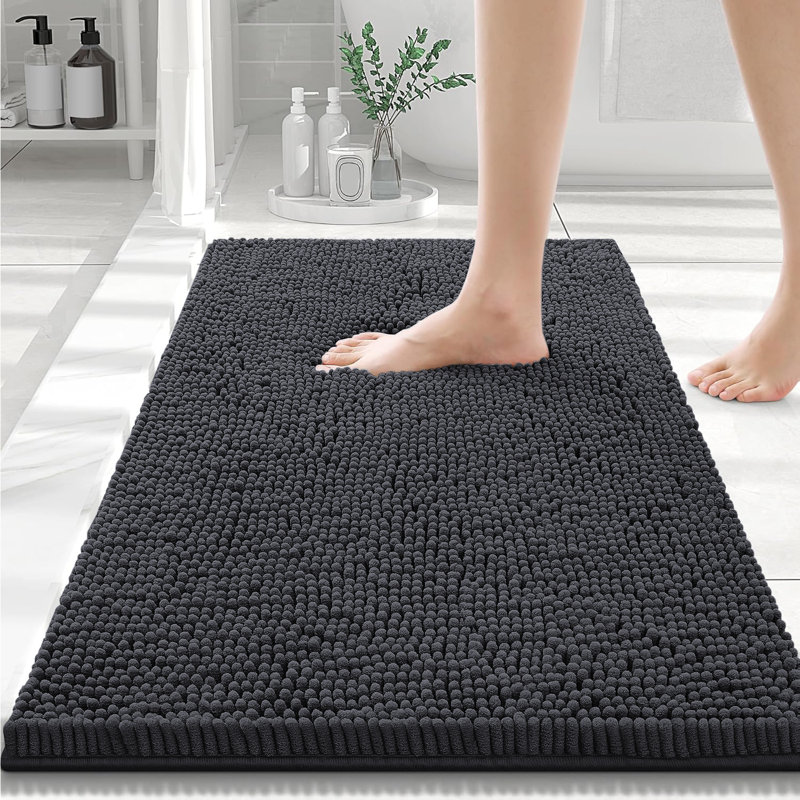 Chenille Non-Slip Non-Slip Bath Mat, Black, 60cm L x 40cm W