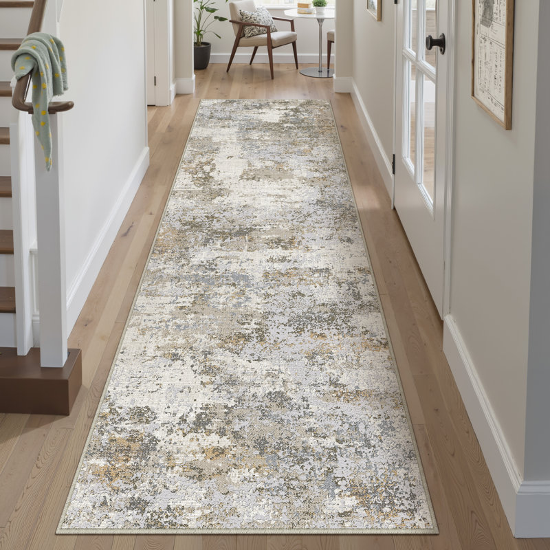 Tapis abstrait lavable à la machine avec envers antidérapant Elroy, Tapis de couloir 2 pi x 8 pi