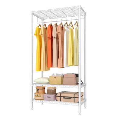 Portemanteaux en métal, support à vêtements robuste avec tablettes, supports à vêtements réglables avec 1 tringle, petits organisateurs de placard pour salle de lavage de chambre à coucher, l 35,4 po x P 17,7 po x H 68,9 po, blanc