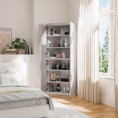 Set Of 2 White Corner Accent Cabinet with Doors Space-Saving Storage Accent Cabinet 16"Dx31"Wx72"H