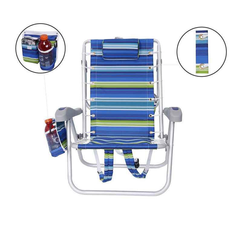 Ultimate Heavy Duty Aluminum Folding Backpack Beach Chair for Adults | Lay Flat, 5 Reclining Positions | Removable Insulated Cooler Pouch | 300 lbs Weight Capacity