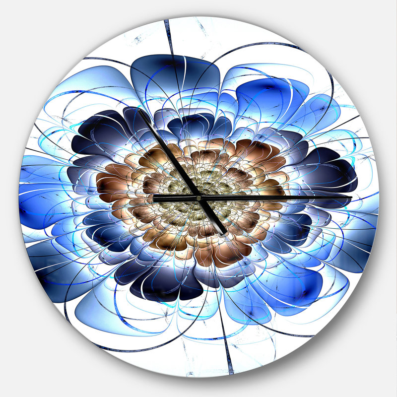 Fleur fractale bleu foncé - horloge murale moderne, Moyen