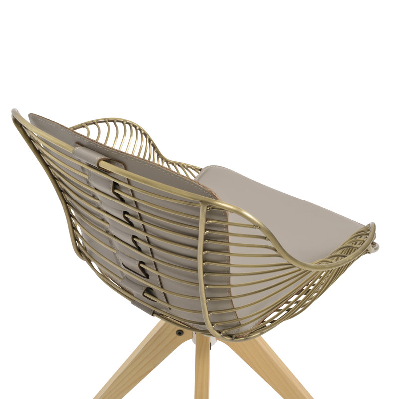 Chaise avec accoudoirs pivotants Zebra Pyramid, Naturel, Brass, Os