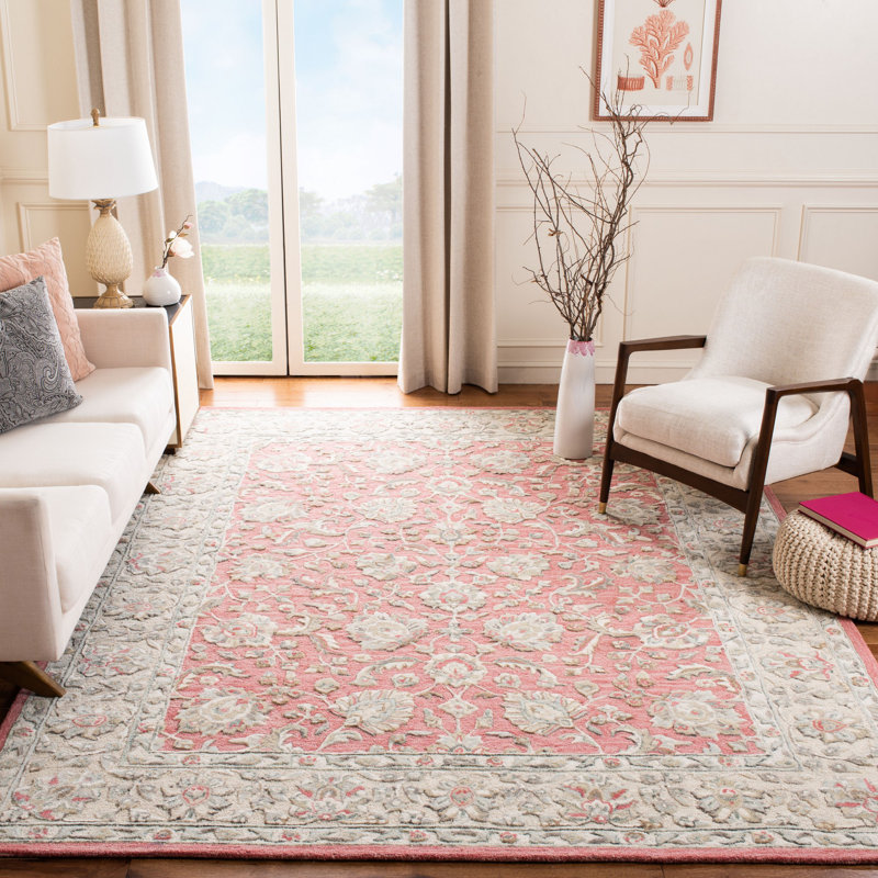 Tapis rose / beige en laine touffeté à la main Laronda, Rectangle de 5 pi x 8 pi
