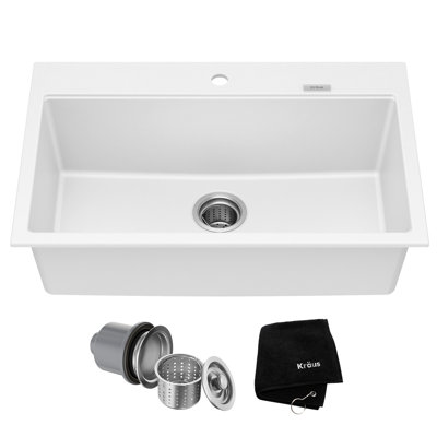 KRAUS Quarza 31” Granite Drop In / Undermount Single Bowl White Kitchen Sink