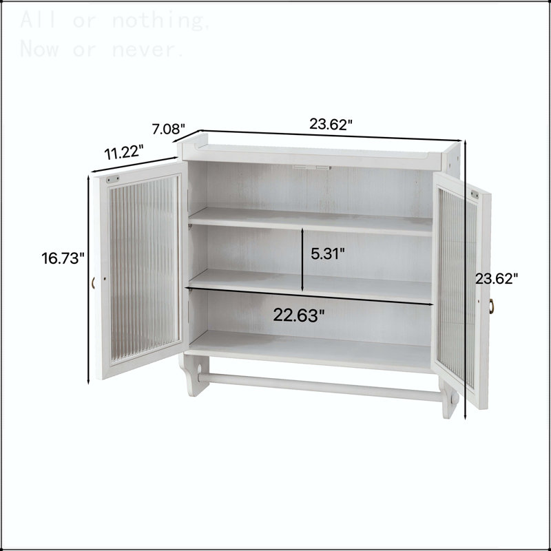 Armoire murale 24,8 po en verre rétro avec rangement à trois niveaux et porte-serviettes, Blanchies