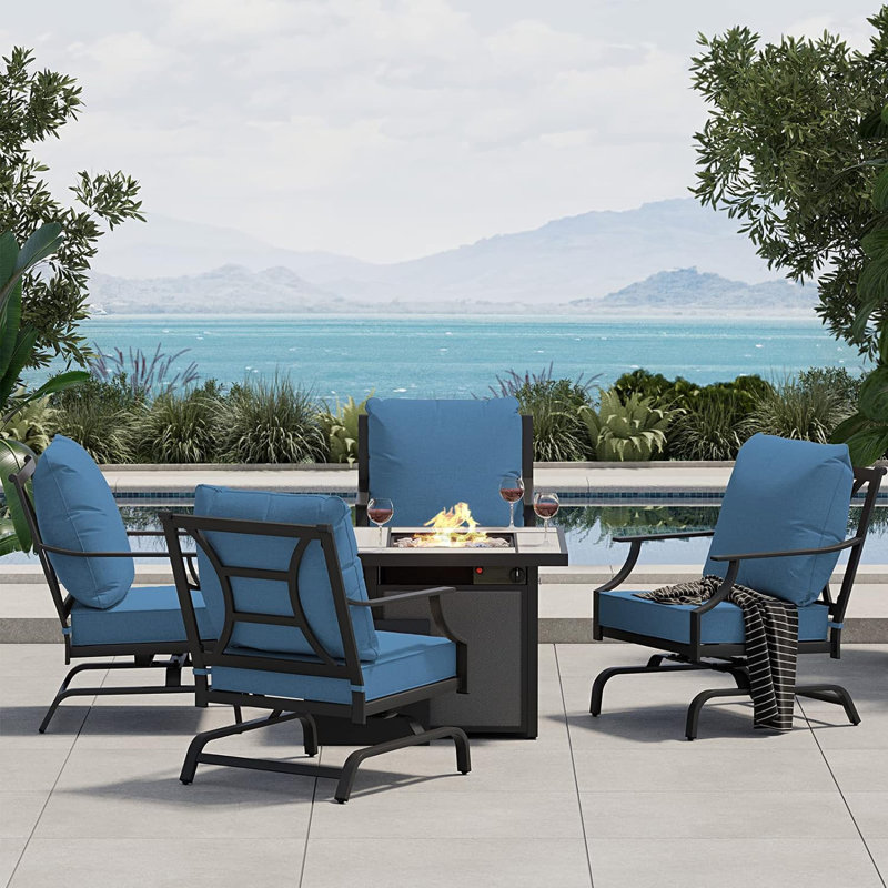 4 - Person Patio Conversation Set with Cushions, Blue