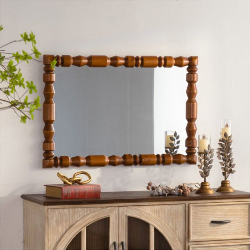 Miroir mural rétro en bois sculpté, cadre de colonne décoratif pour décor rétro