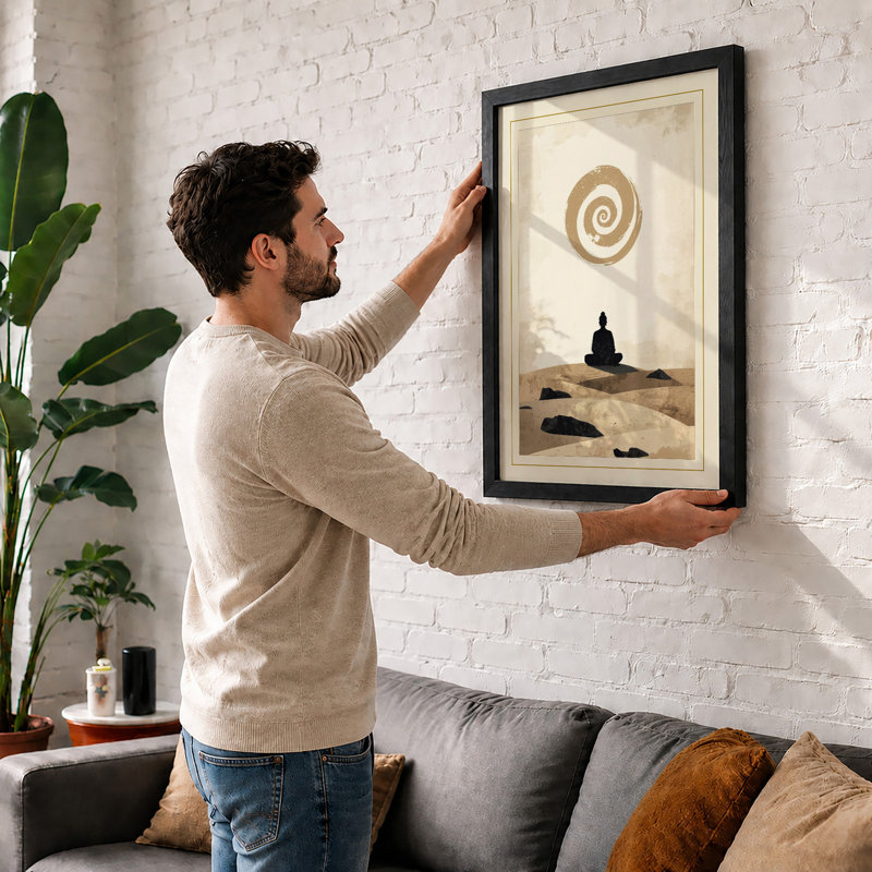 Spiral Meditation Minimalist - Framed Print, A3 - 42.0 x 29.7 cm, White