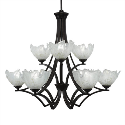 Zilo 9 Light Uplight Chandelier Shown With 7" Gold Ice Glass