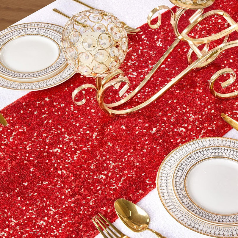 Chemin de table Sequin - rouge - paquet de 4, paillettes scintillantes, pour mariage, fête, anniversaire, banquet, fête de naissance et décoration extérieure