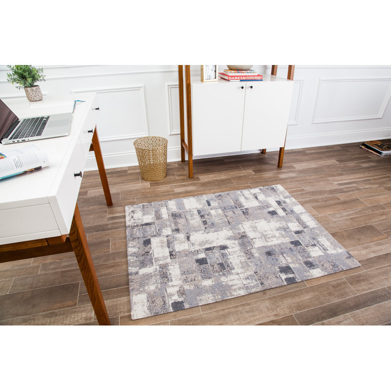 Gray and Cream Rectangular PVC and Polyester Chair Mat