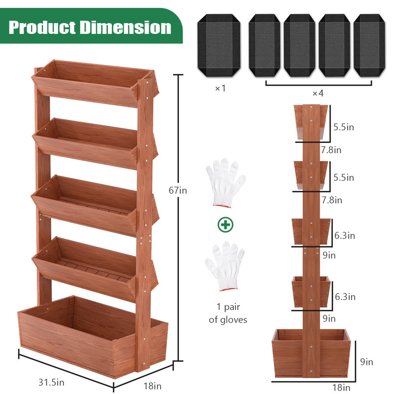 Shanitha Vertical Wooden Garden Bed, Freestanding Wood Plant Stand Flower Rack Wooden Planter Box Container