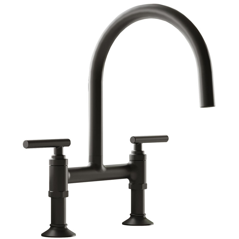 Modern Double-Handle 2-Holes Deck Mount Bridge Kitchen Faucet With 360 Swivel Spout Sink Faucet