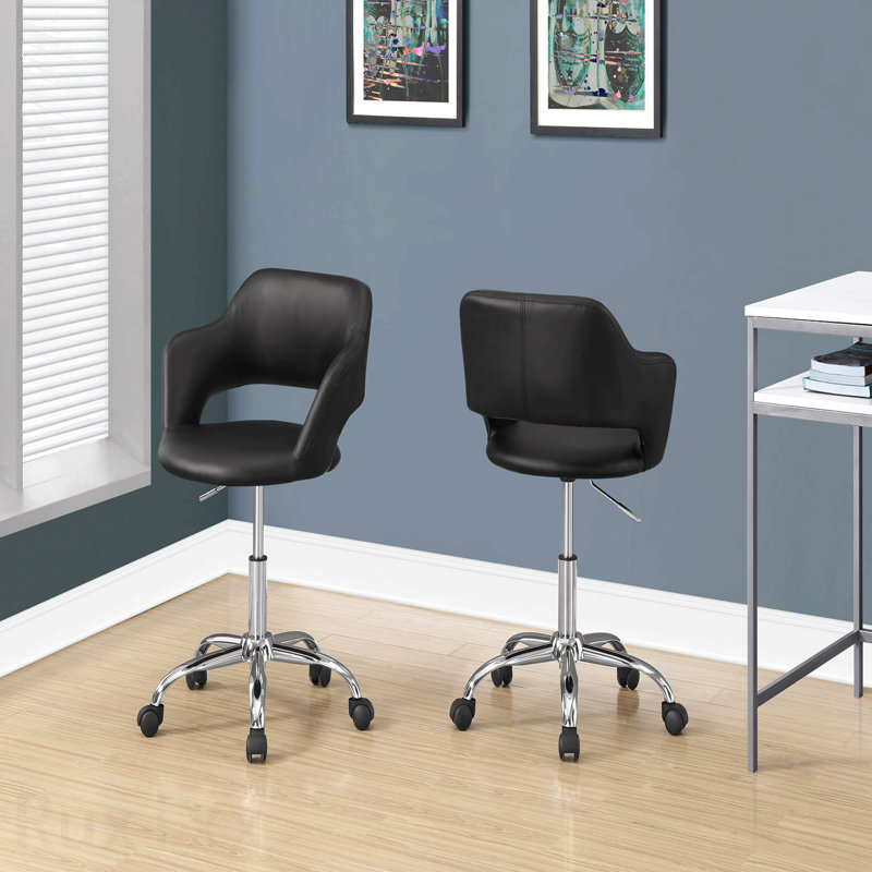 Black Leather Look Chrome Metal Office Chair, Adjustable Height, Swivel, Ergonomic, Armrests, Computer Desk Work, Contemporary Modern