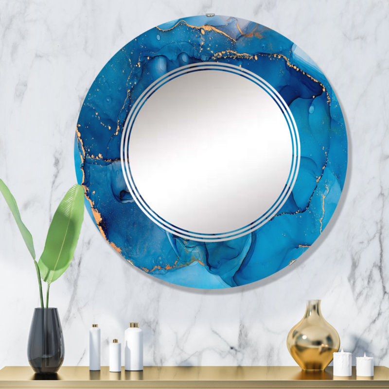 Miroir mural bleu abstrait et luxueux abstrait Art, 32 po x 32 po