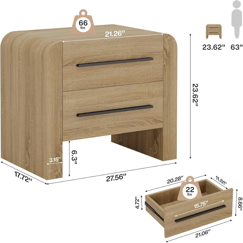 70.15 cm W Particle Board Bedside Table