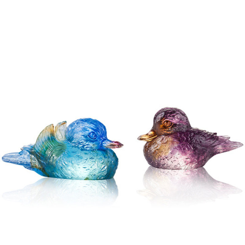 Crystal Bird, Mandarin Ducks Figurine, "Soulmates"