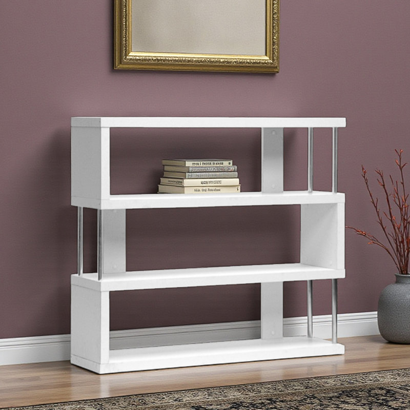 Bibliothèque moderne à trois tablettes en simili grain de bois de couleur blanche H 37,87 po x l 42,87 po x P 11,31 po Deeter