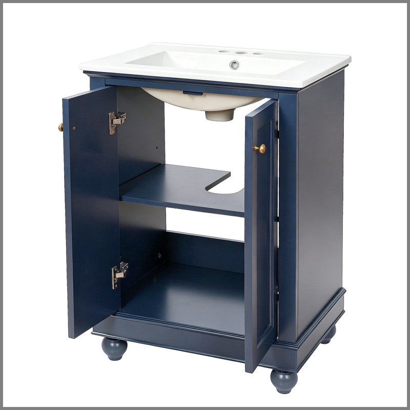 24 inch Modern Bathroom Vanity Cabinet, Simple & Elegant Design with Soft-Closing Storage, Adjustable Shelf, Bathroom Vanity with Ceramic Sink