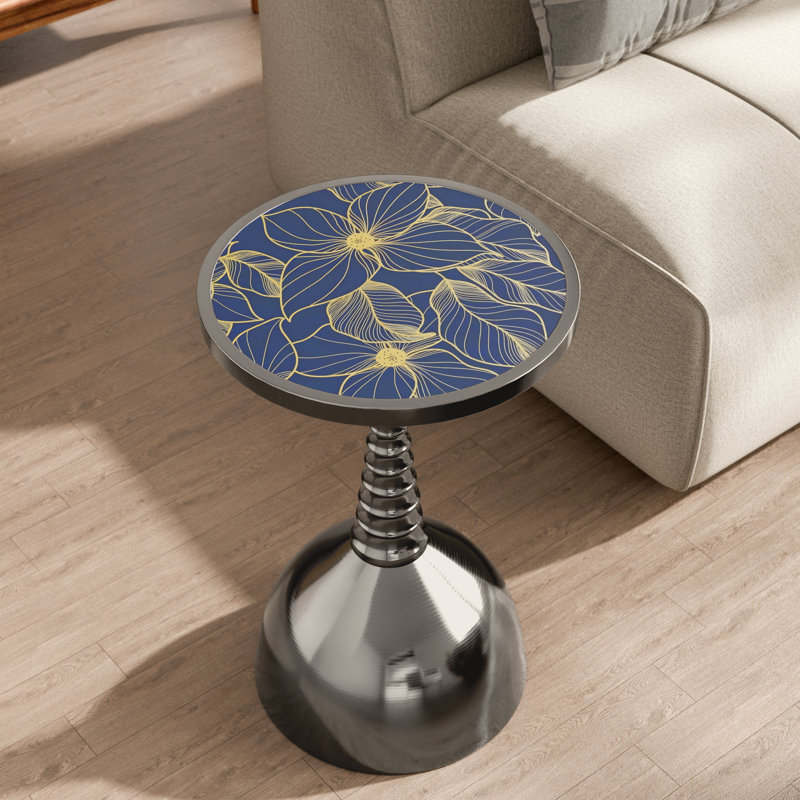 Table d'appoint en métal Cheryll avec plateau à imprimé botanique et base en dôme