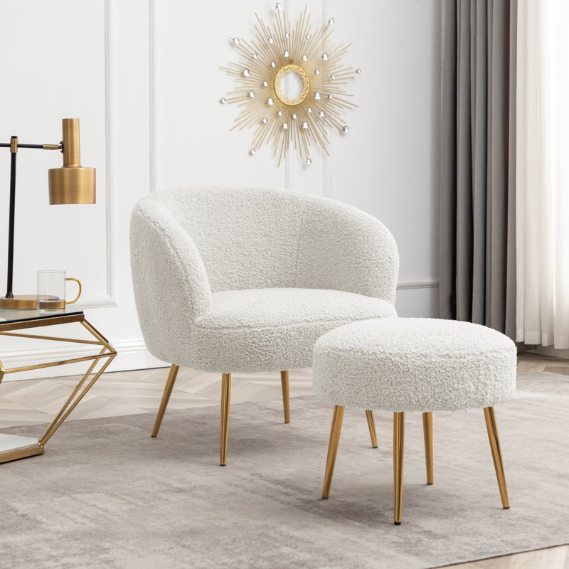 Fauteuil d'appoint en tissu avec repose-pieds Shanitaortia, Mélange de polyester blanc