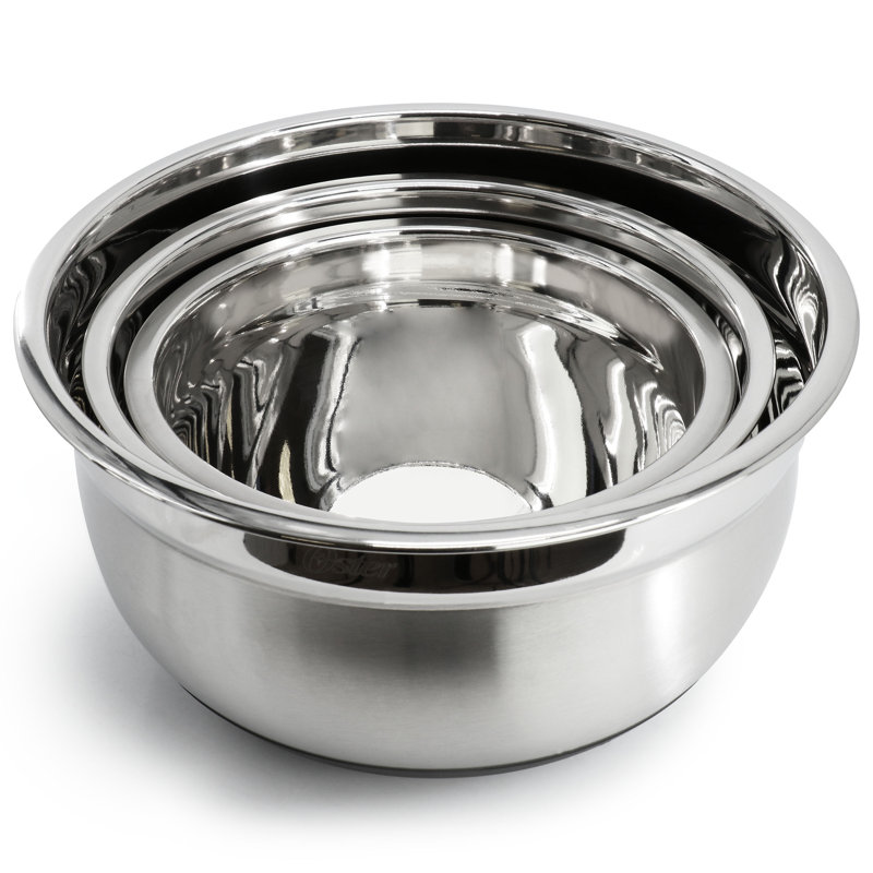 Oster Oswalt 3 Piece Mixing Bowl Set with Non-Slip Bases in Silver