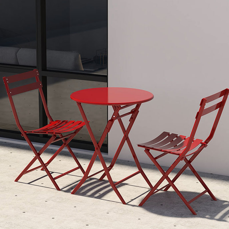 Red 3 Patio Bistro - Chaises et table pliantes en métal et table attrayante pour l'extérieur 3 pièces. Fabrication, rouille. Pour les espaces. Gain de place. Assemblage facile. Résiste à 330 lb Bistros adaptés