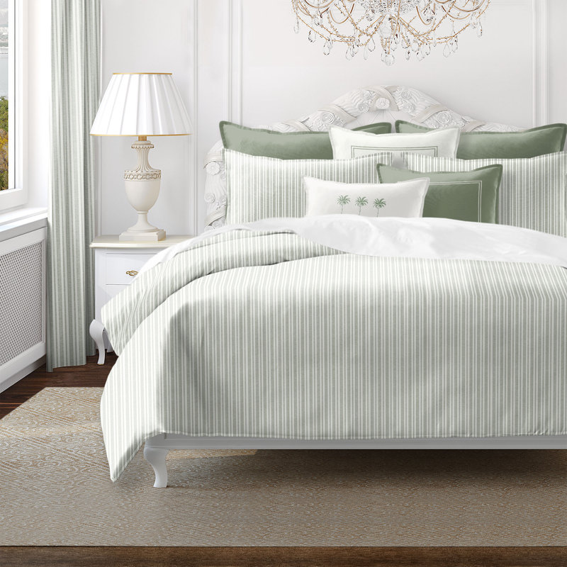 Pacific Stripe Cotton Reversible Coverlet Set, Twin Coverlet/Bedspread + 2 Standard Shams, Sweet Grass