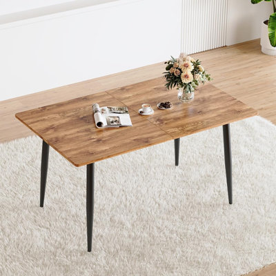 59"–75" Extendable Dining Table For 4–8, Modern Rectangular Expandable Kitchen Table With Wood Grain MDF Top & Metal Legs