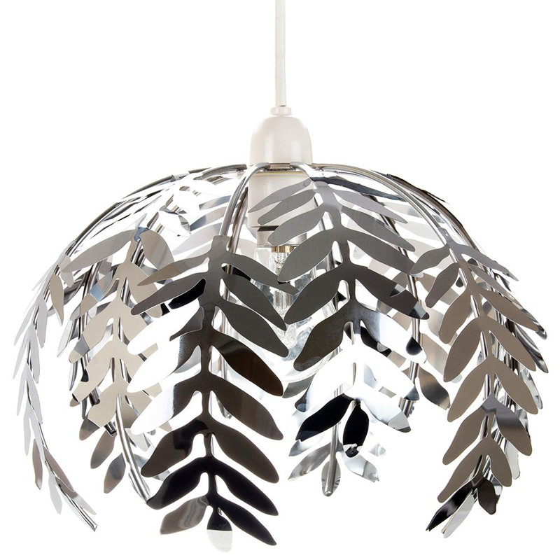 Traditional Fern Leaf Design Ceiling Pendant Light Shade in Shiny Finish, Chrome