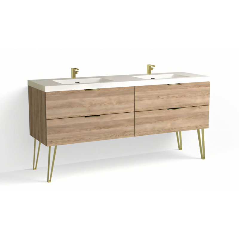 Avila 72" W Freestanding Double Bathroom Vanity with Dawson Leg , Gloss White/Single, Biondo, Satin Brass