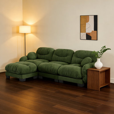Pleated Modular Sectional Sofa, Chenille Cloud Couch with L-Shaped Chaise & Ottoman