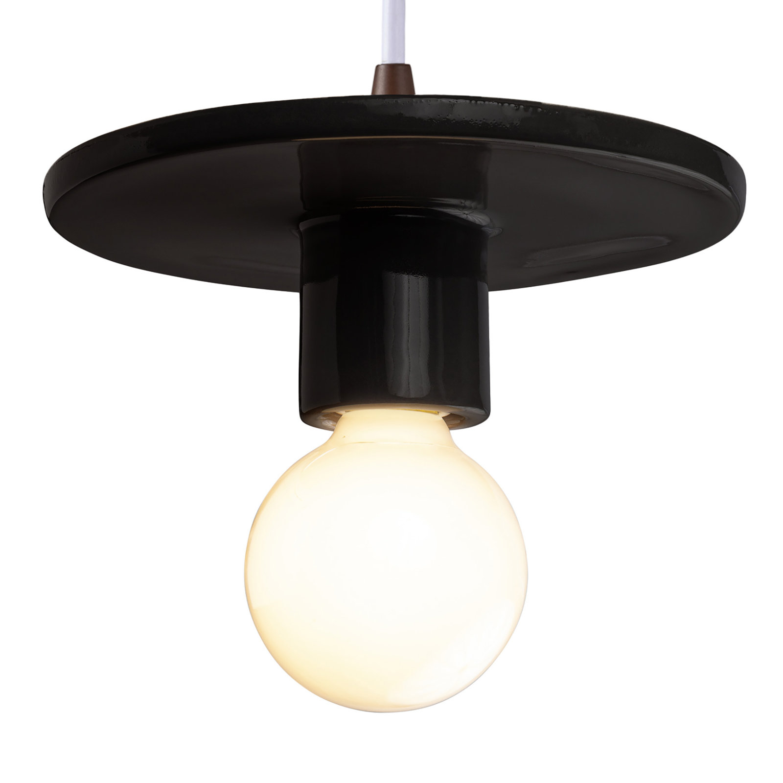 Leni Single Light Ceramic Dimmable Pendant, Gloss Black, Dark Bronze