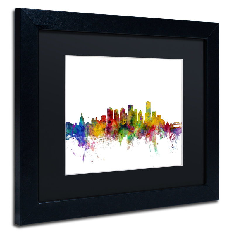 "edmonton canada horizon" , impression encadrée, H 11 po x l 14 po x P 0,5 po, Noir